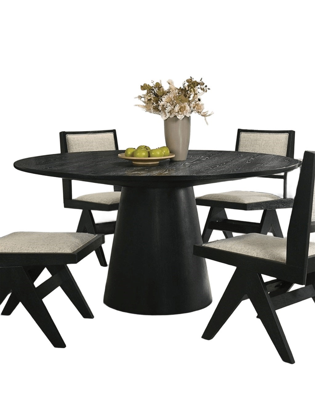 Dining Room Table Black Round Dining Table Cone-Shaped Pedestal Base 1pc Dining Room Furniture