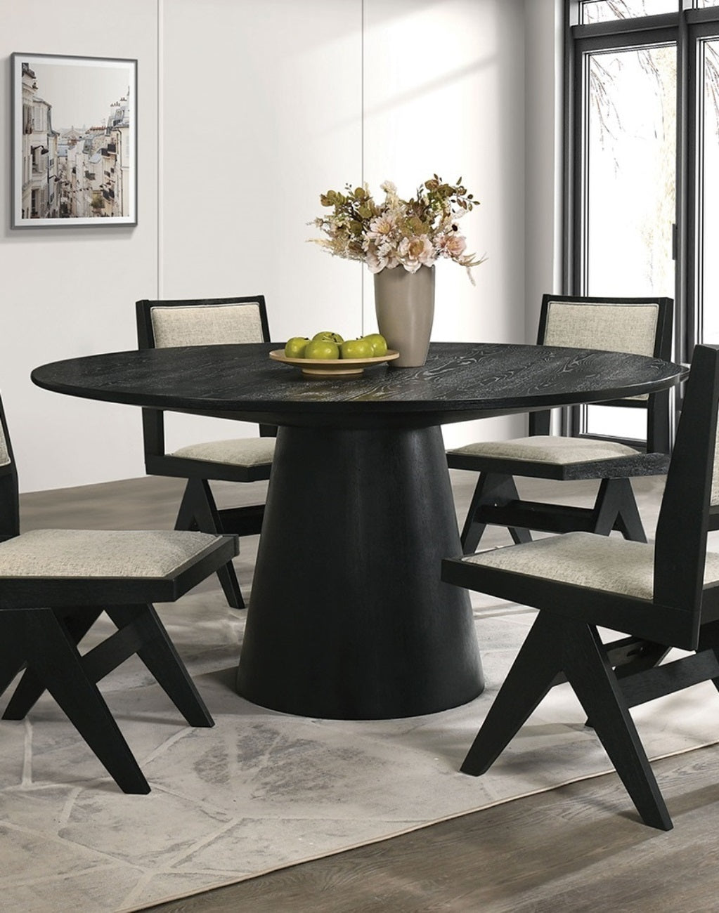 Dining Room Table Black Round Dining Table Cone-Shaped Pedestal Base 1pc Dining Room Furniture