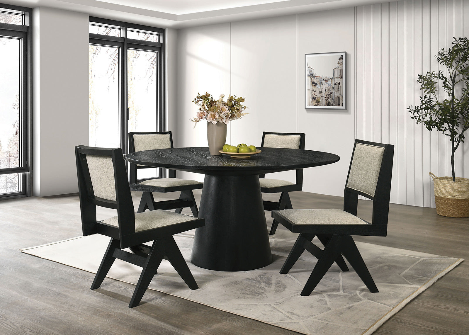 Dining Room Table Black Round Dining Table Cone-Shaped Pedestal Base 1pc Dining Room Furniture