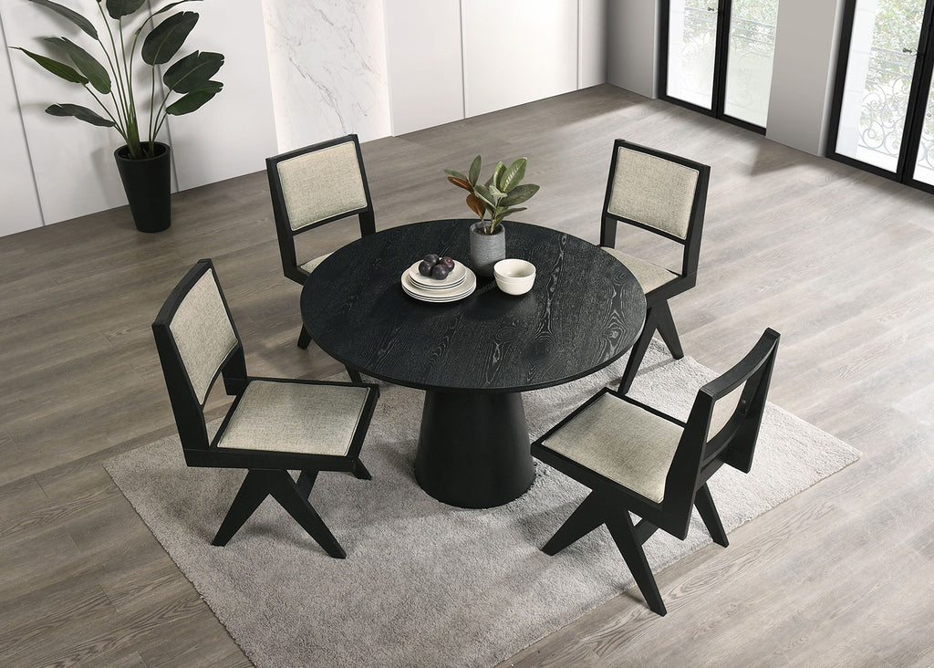 Dining Room Table Black Round Dining Table Cone-Shaped Pedestal Base 1pc Dining Room Furniture