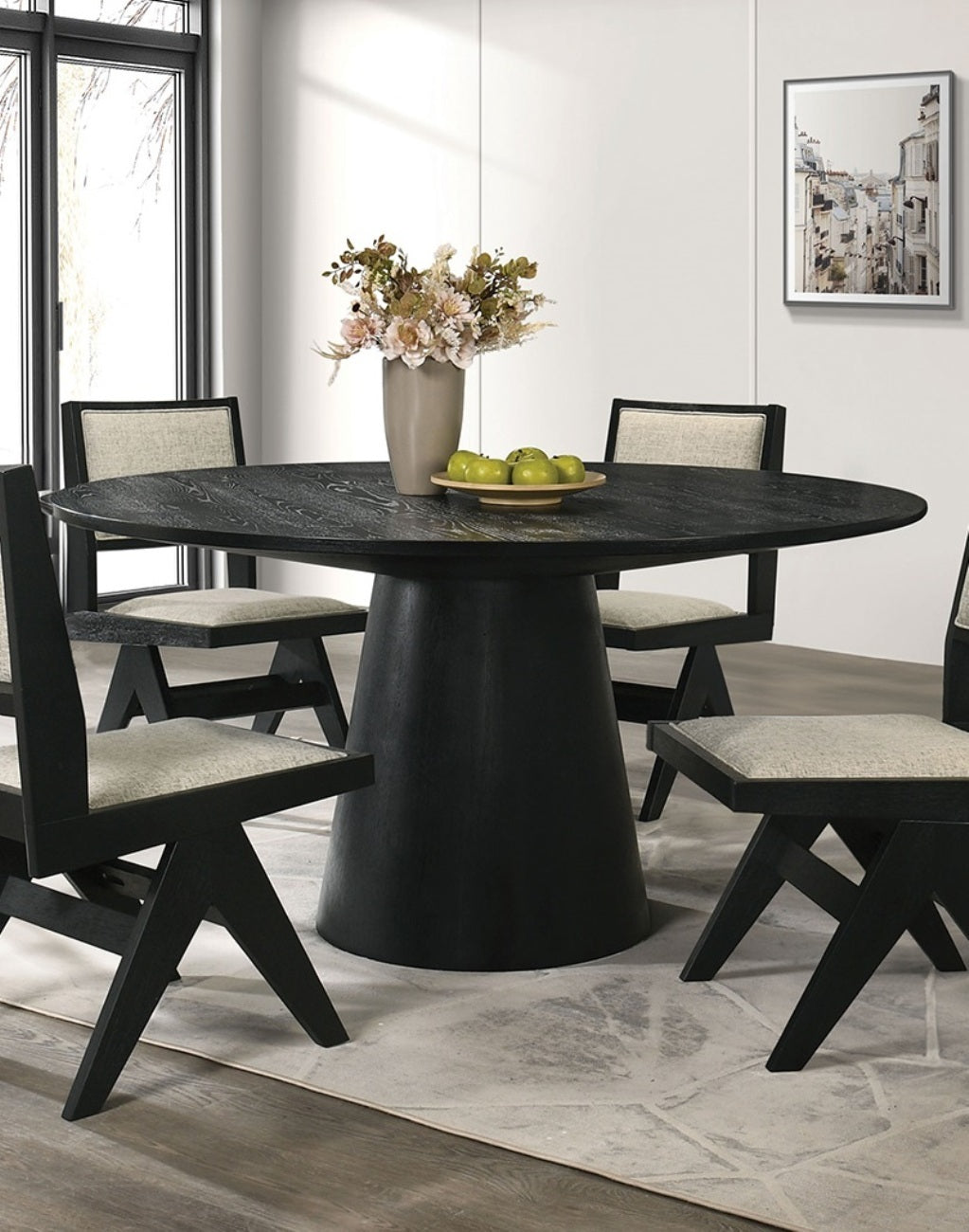 Dining Room Table Black Round Dining Table Cone-Shaped Pedestal Base 1pc Dining Room Furniture