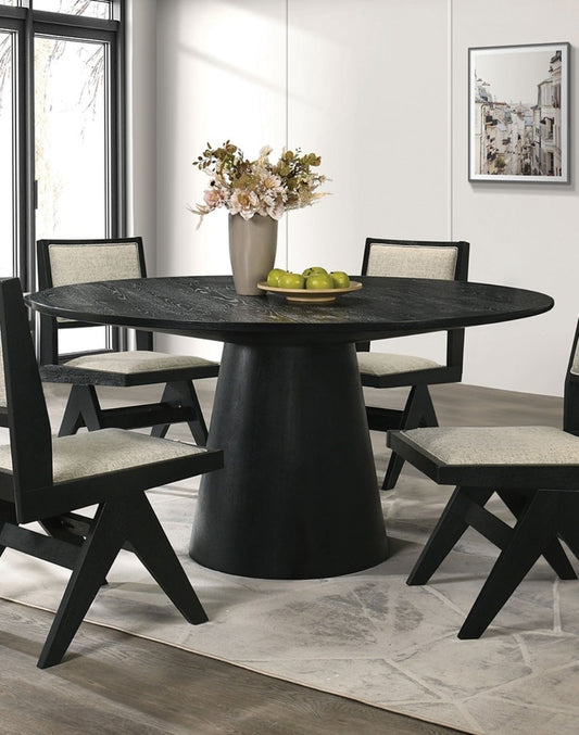 Dining Room Table Black Round Dining Table Cone-Shaped Pedestal Base 1pc Dining Room Furniture