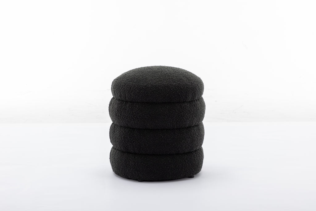 006-Soft Boucle  Round Ottoman Footrest Stool,Black