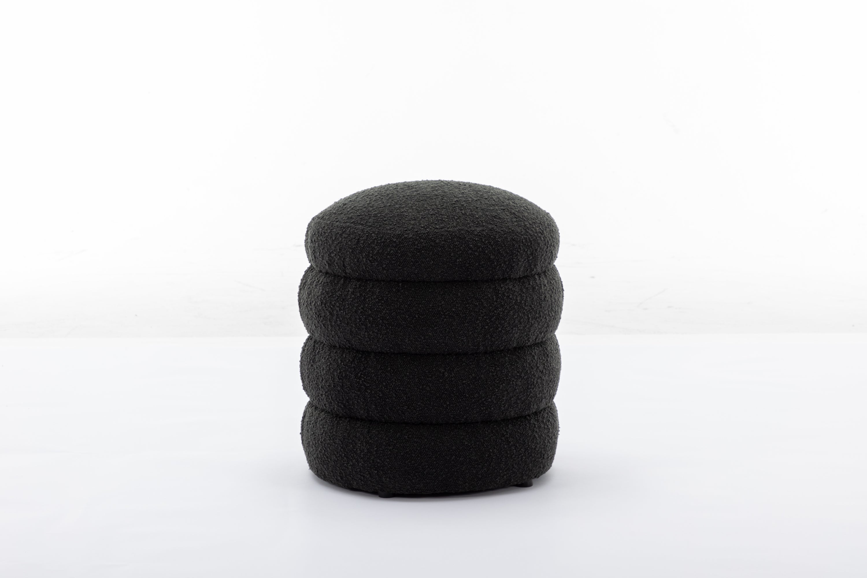 006-Soft Boucle  Round Ottoman Footrest Stool,Black