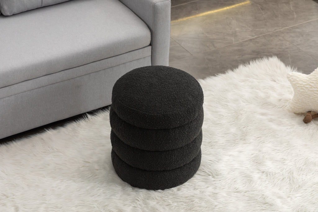 006-Soft Boucle  Round Ottoman Footrest Stool,Black