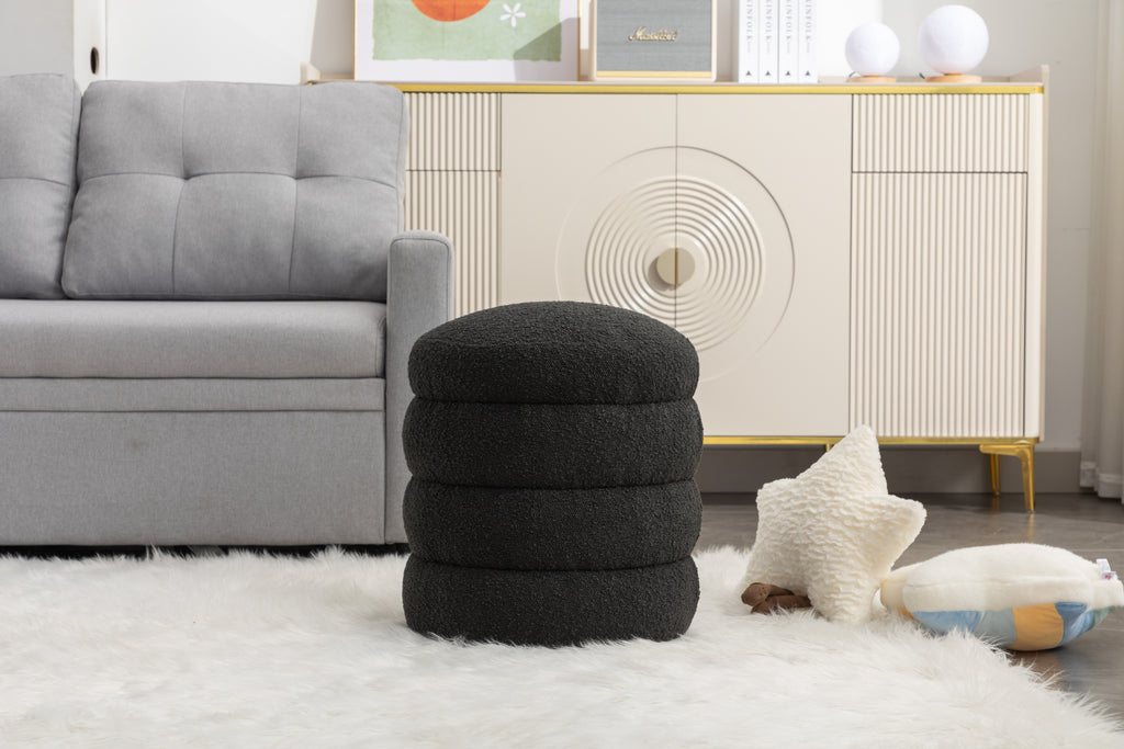 006-Soft Boucle  Round Ottoman Footrest Stool,Black