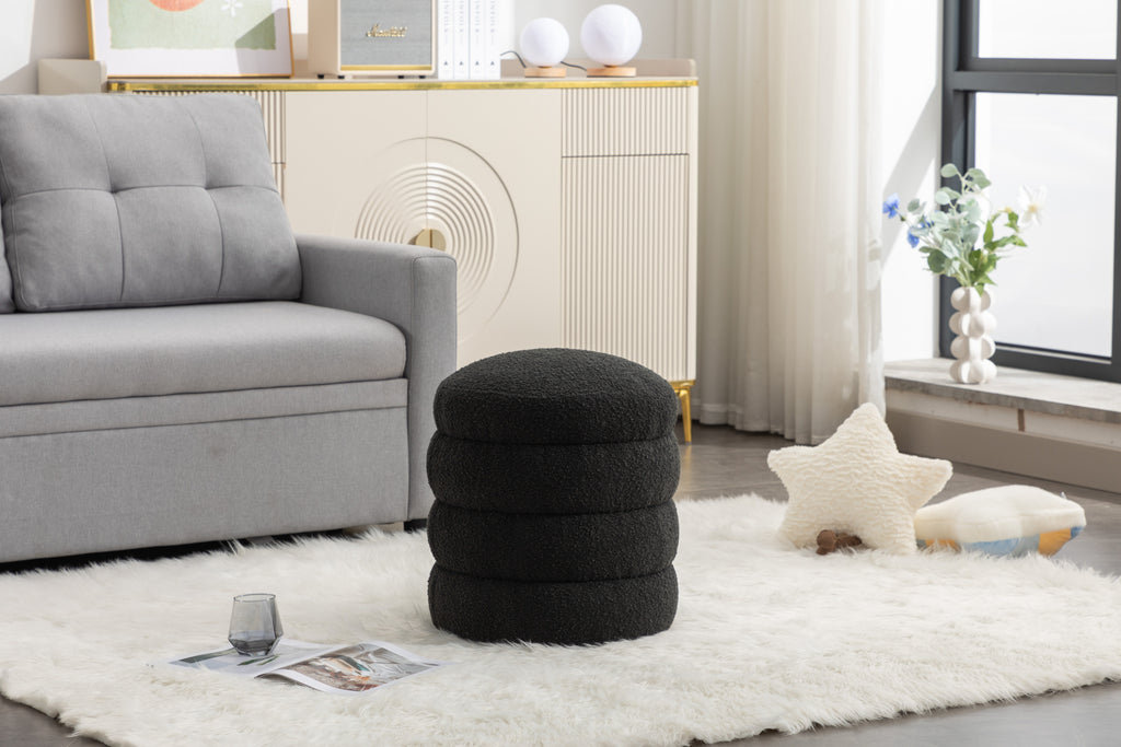 006-Soft Boucle  Round Ottoman Footrest Stool,Black