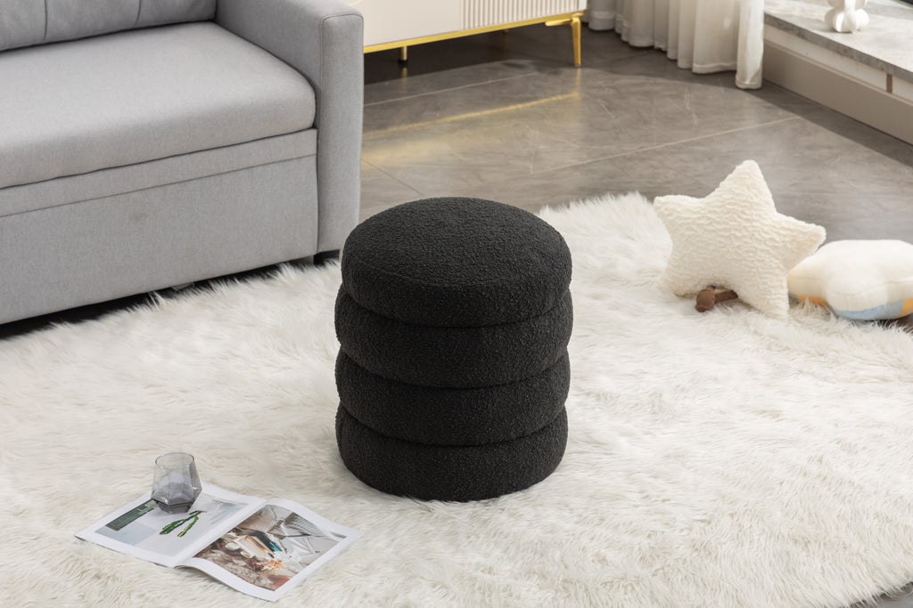 006-Soft Boucle  Round Ottoman Footrest Stool,Black