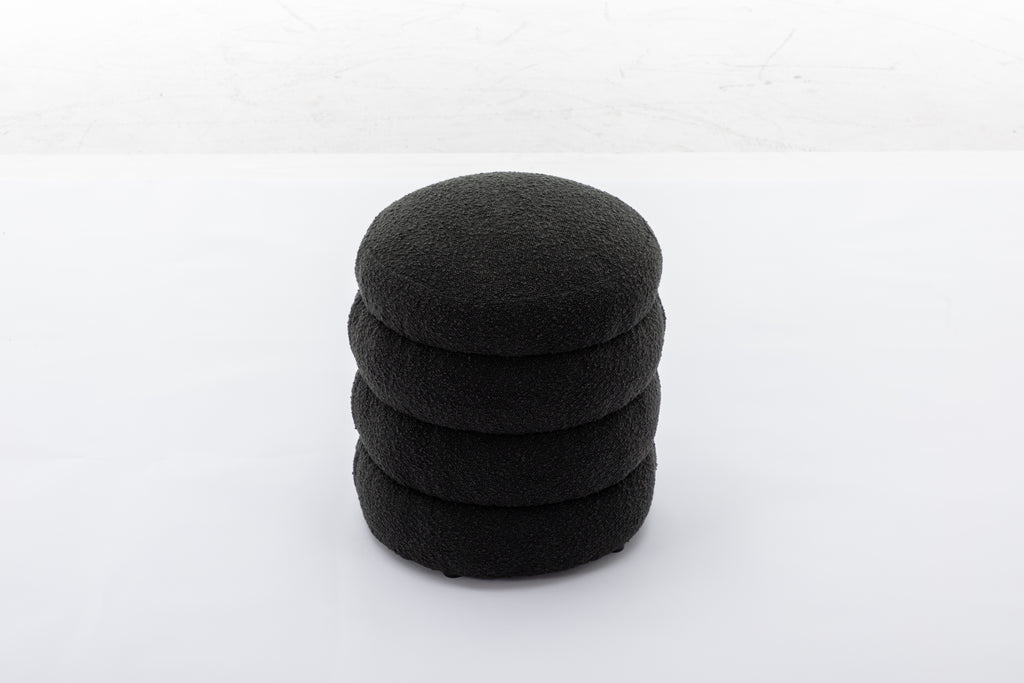 006-Soft Boucle  Round Ottoman Footrest Stool,Black