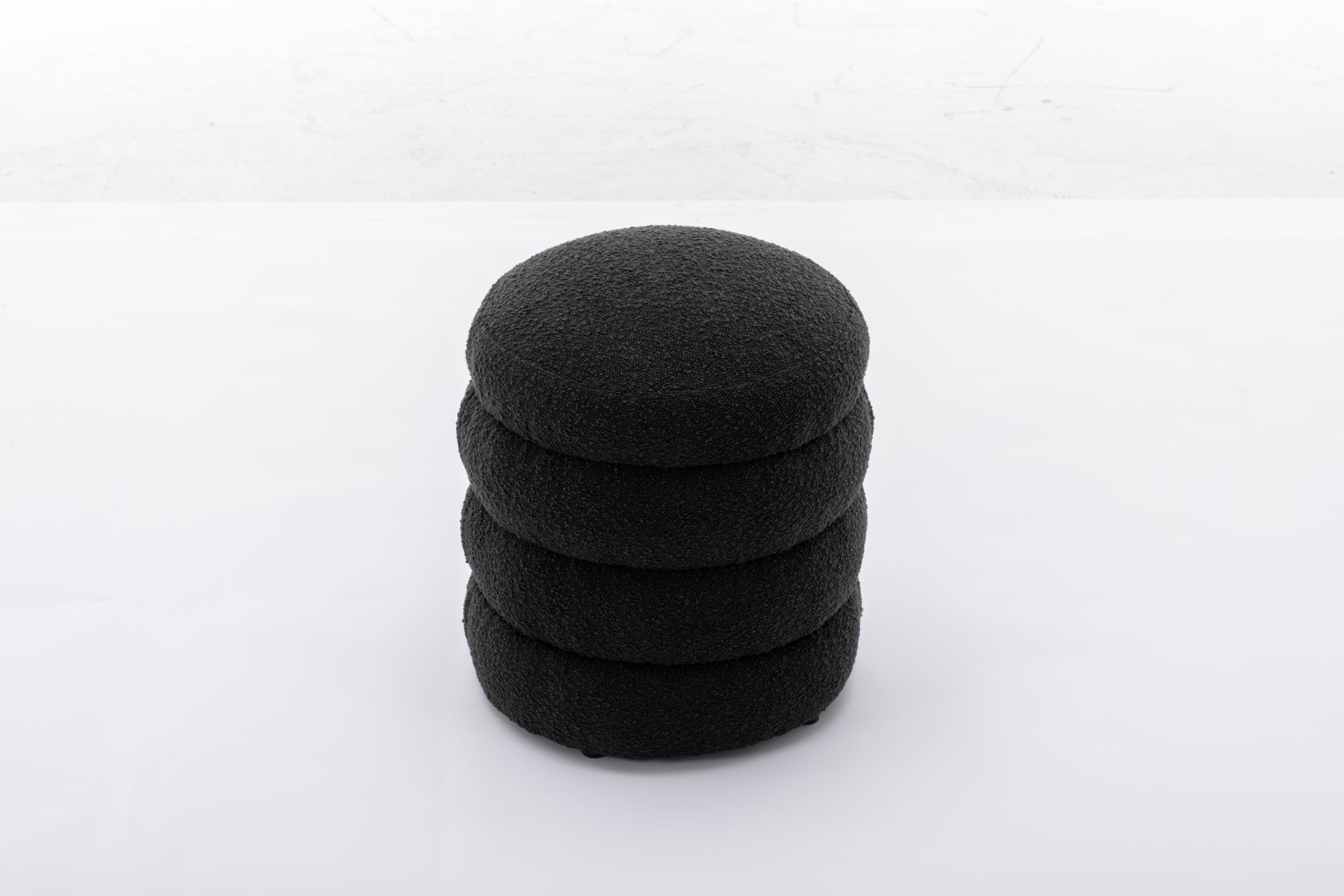 006-Soft Boucle  Round Ottoman Footrest Stool,Black
