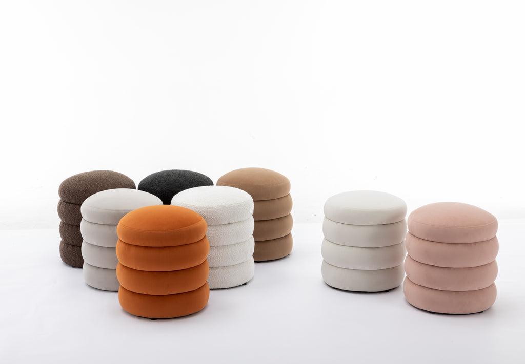 006-Soft Boucle  Round Ottoman Footrest Stool,Black