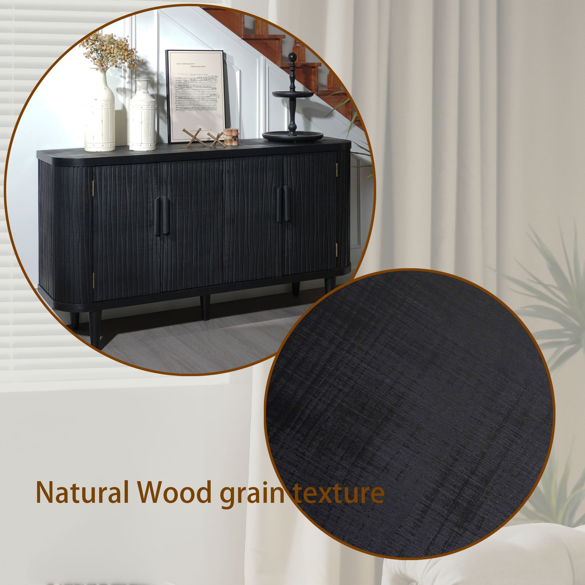 Accent Storage Cabinet, Modern Accent Buffet Cabinet with Adjustable Shelves, Freestanding Sideboard with Four Doors, Accent Cabinet with 4 Doors for Hallway Entryway Living Room