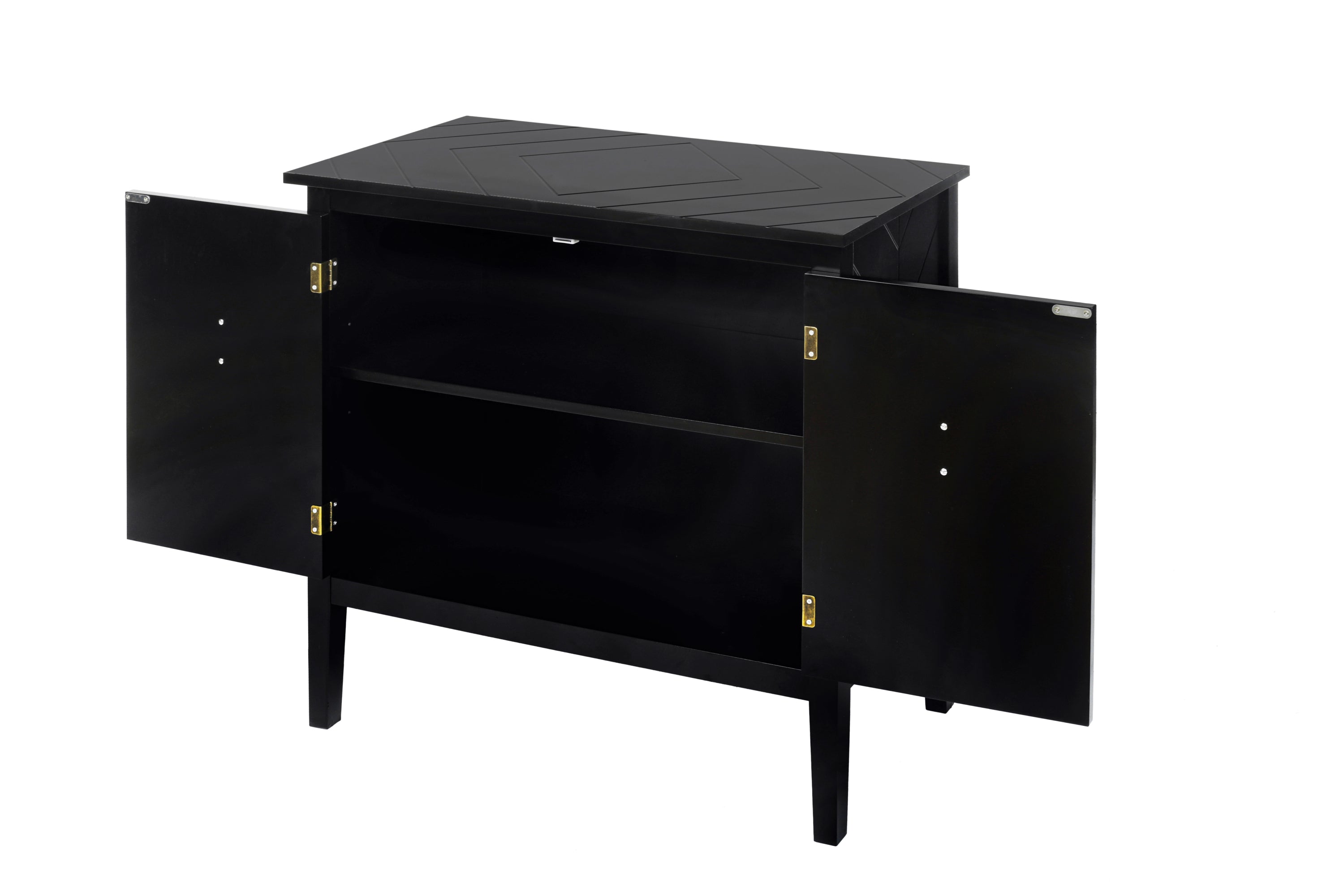 2 Door Wooden Cabinets, Black Wood Cabinet Vintage  Style Sideboard for Living Room Dining Room Office