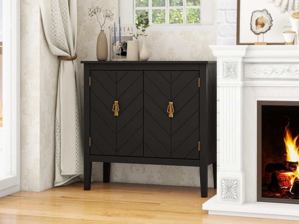 2 Door Wooden Cabinets, Black Wood Cabinet Vintage  Style Sideboard for Living Room Dining Room Office