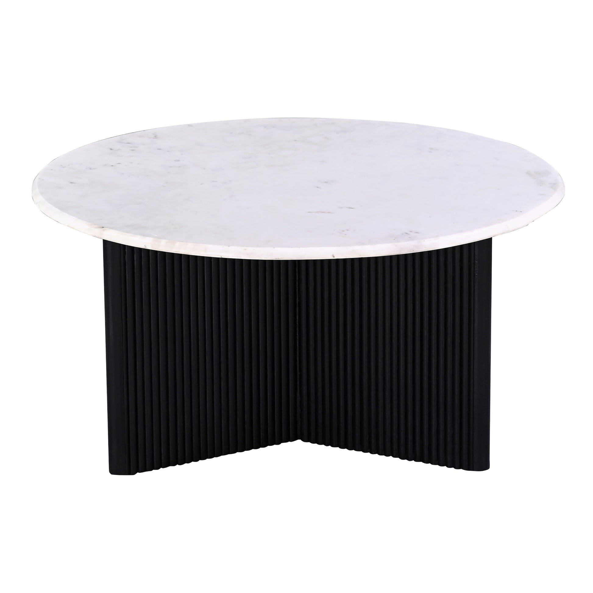 Luxurious Round Mable Topped Pedestal Coffee Table, Living Room Sofa Side Table, White/Black
