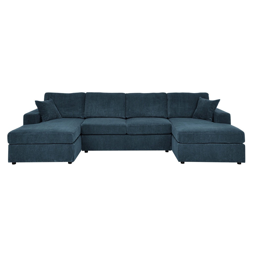 3-Piece Corduroy Double-Chaise Sectional Sofa – Blue