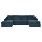 3-Piece Corduroy Double-Chaise Sectional Sofa – Blue