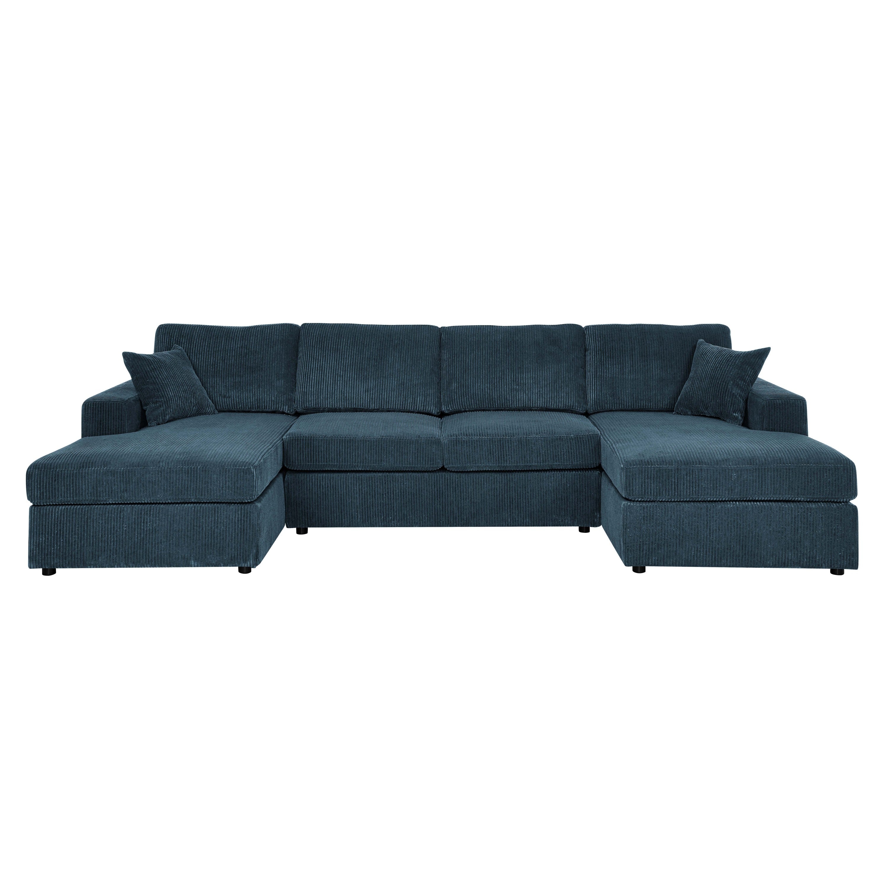 3-Piece Corduroy Double-Chaise Sectional Sofa – Blue