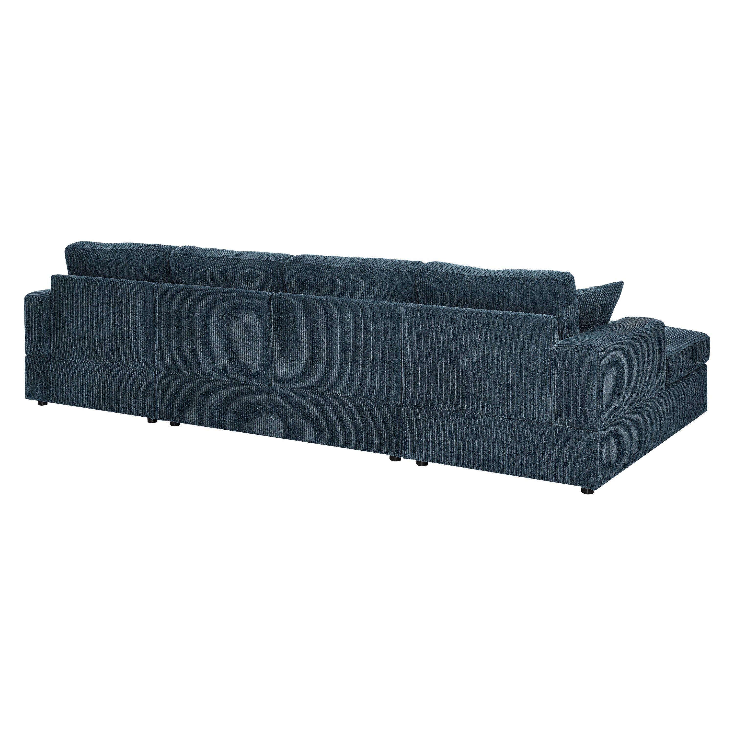 3-Piece Corduroy Double-Chaise Sectional Sofa – Blue