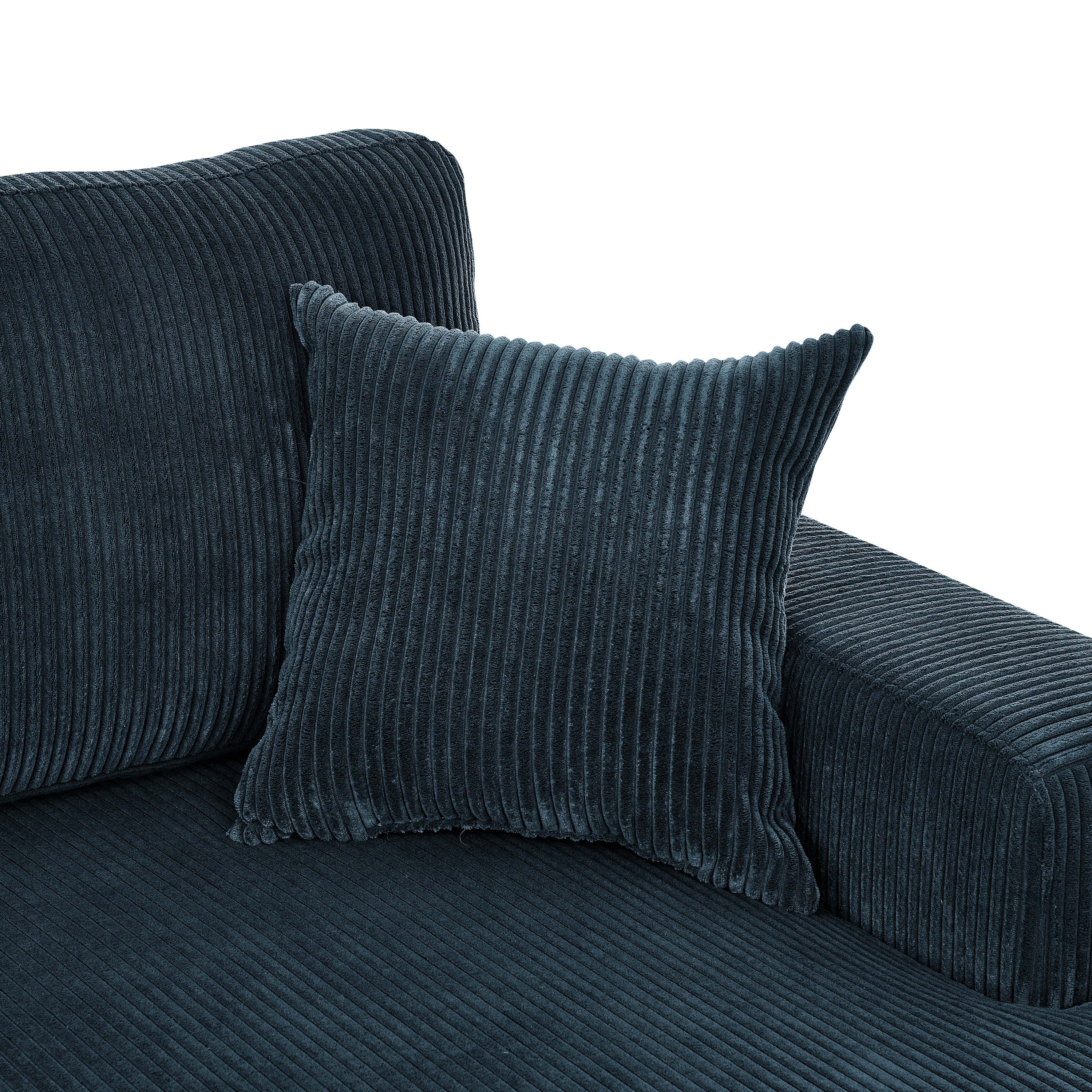 3-Piece Corduroy Double-Chaise Sectional Sofa – Blue