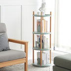 Storage Shelf, 360° Rotating Bookshelf, 4 Tier Bookcase w/ Large-Capacity Storage Space, Multifunctional Storage Rack, Compact Design, Standing Shelf for Living Room, Bedroom, Study Room, Kitchen