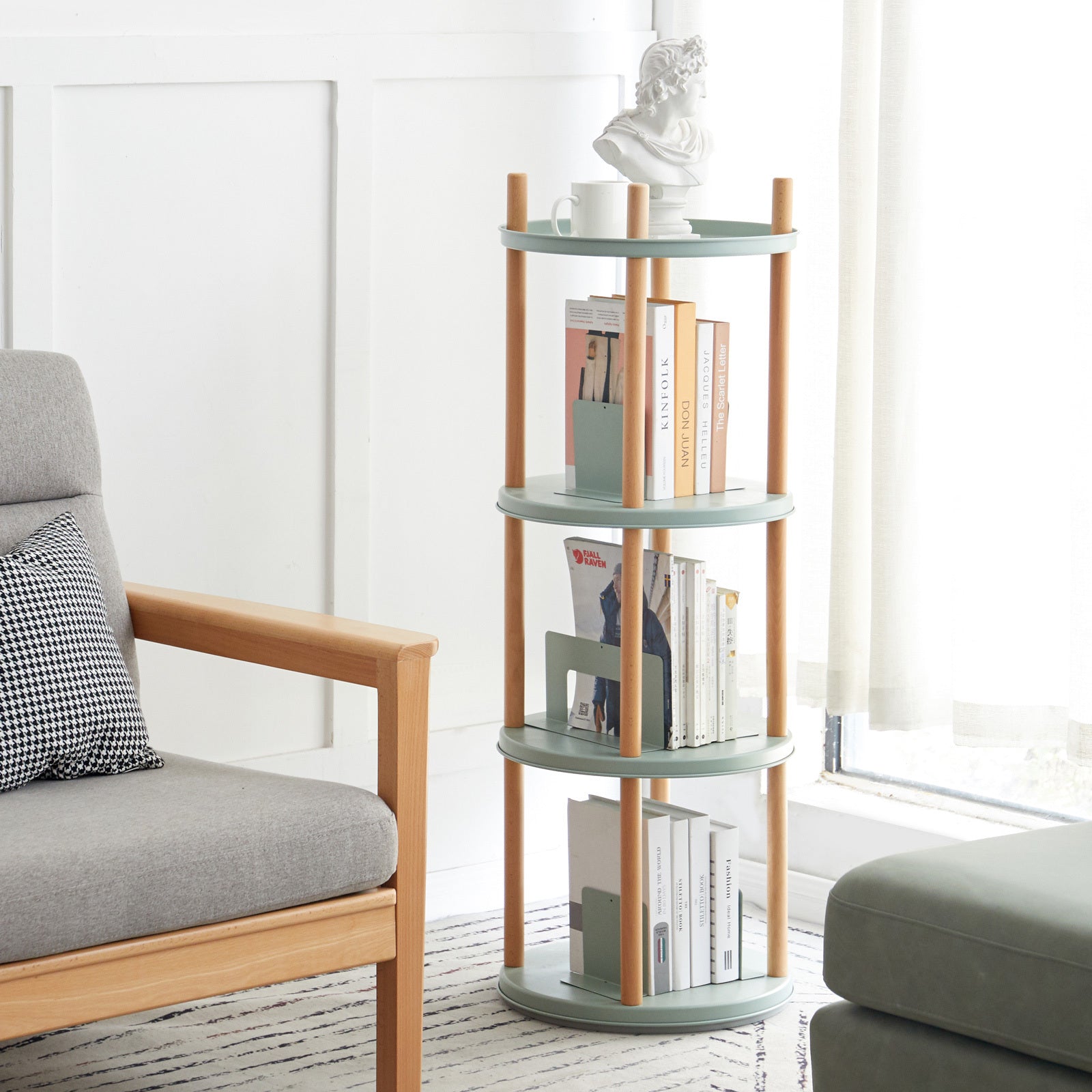 Storage Shelf, 360° Rotating Bookshelf, 4 Tier Bookcase w/ Large-Capacity Storage Space, Multifunctional Storage Rack, Compact Design, Standing Shelf for Living Room, Bedroom, Study Room, Kitchen