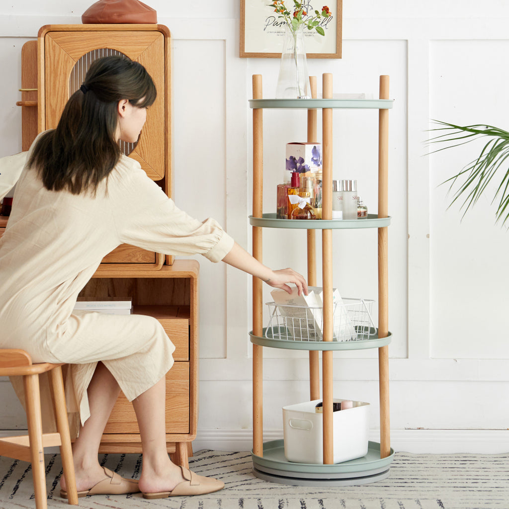 Storage Shelf, 360° Rotating Bookshelf, 4 Tier Bookcase w/ Large-Capacity Storage Space, Multifunctional Storage Rack, Compact Design, Standing Shelf for Living Room, Bedroom, Study Room, Kitchen