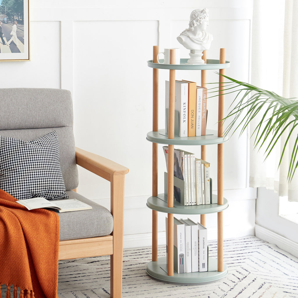 Storage Shelf, 360° Rotating Bookshelf, 4 Tier Bookcase w/ Large-Capacity Storage Space, Multifunctional Storage Rack, Compact Design, Standing Shelf for Living Room, Bedroom, Study Room, Kitchen