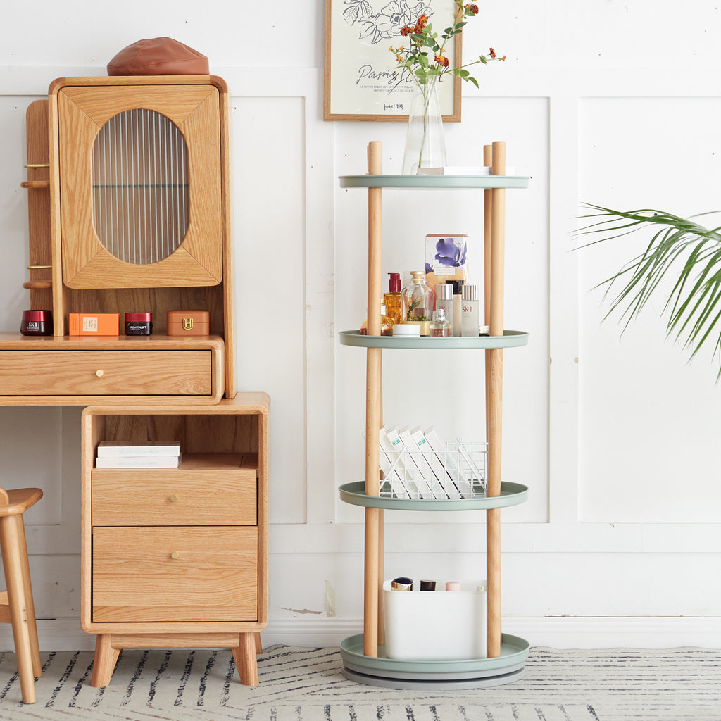 Storage Shelf, 360° Rotating Bookshelf, 4 Tier Bookcase w/ Large-Capacity Storage Space, Multifunctional Storage Rack, Compact Design, Standing Shelf for Living Room, Bedroom, Study Room, Kitchen