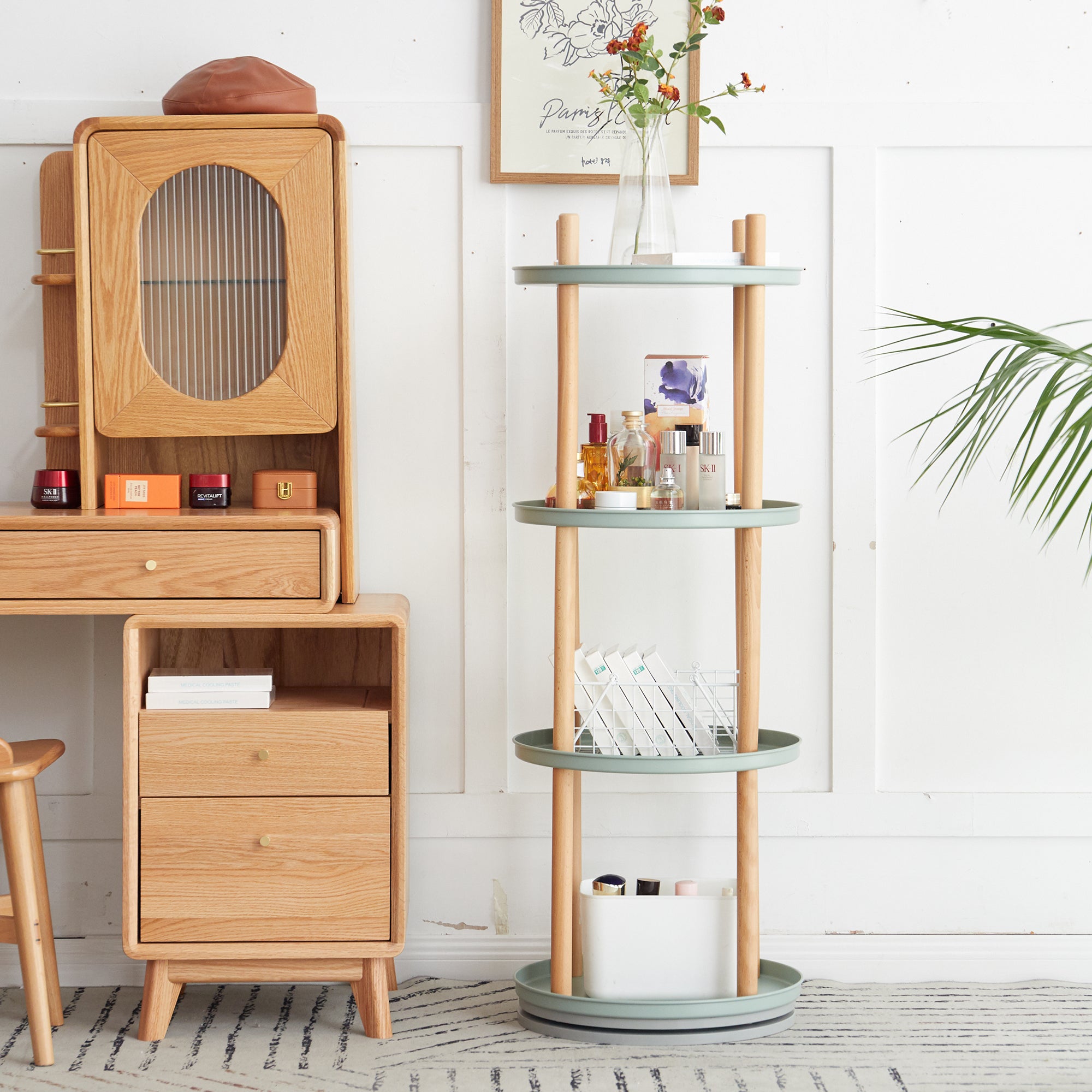 Storage Shelf, 360° Rotating Bookshelf, 4 Tier Bookcase w/ Large-Capacity Storage Space, Multifunctional Storage Rack, Compact Design, Standing Shelf for Living Room, Bedroom, Study Room, Kitchen