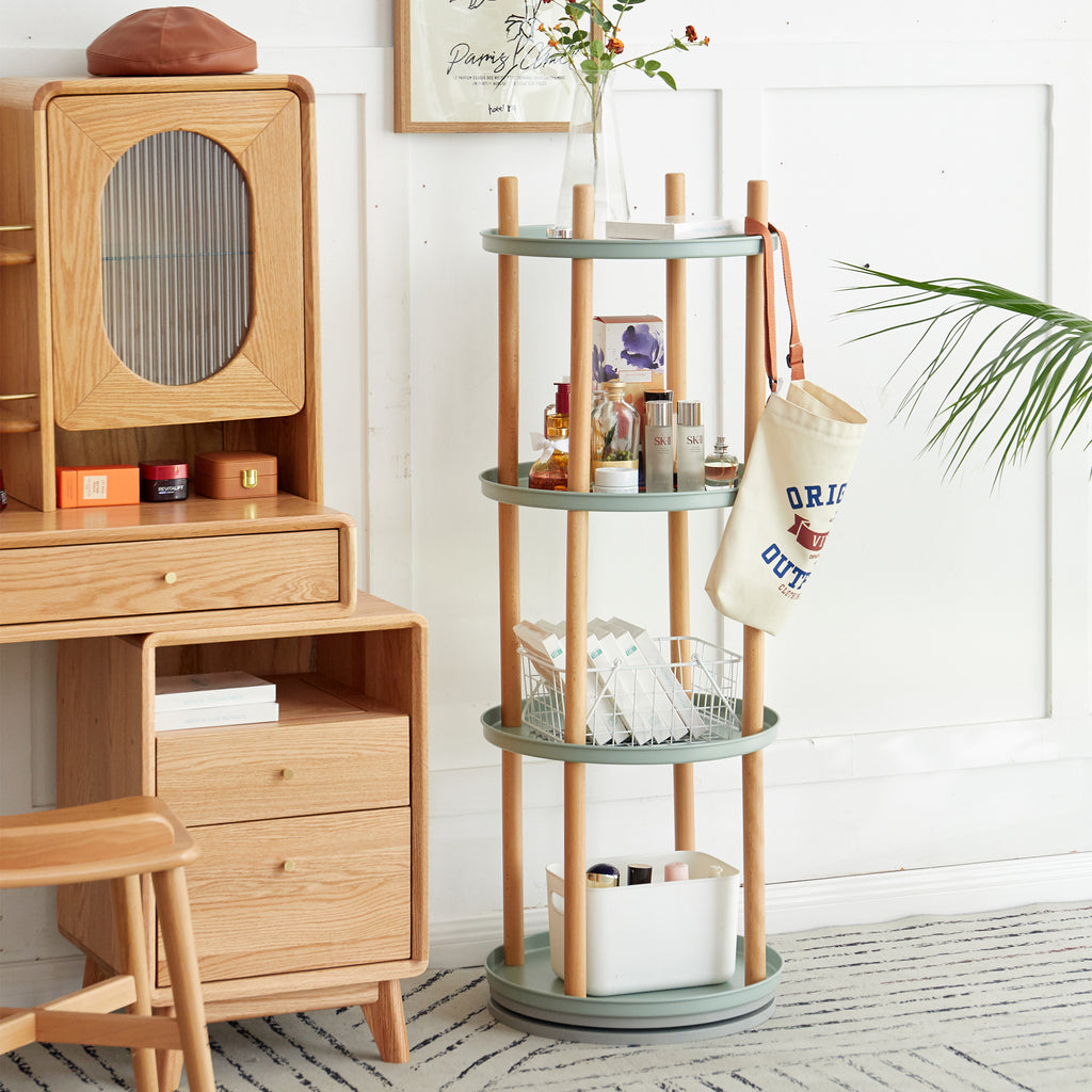 Storage Shelf, 360° Rotating Bookshelf, 4 Tier Bookcase w/ Large-Capacity Storage Space, Multifunctional Storage Rack, Compact Design, Standing Shelf for Living Room, Bedroom, Study Room, Kitchen