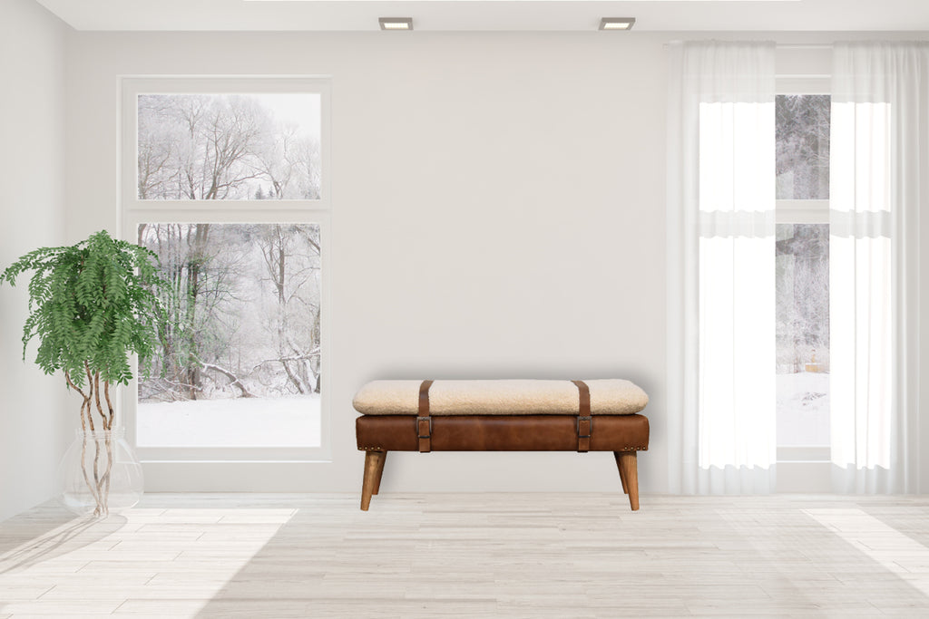 Boucle Buffalo Hide Leather Bench