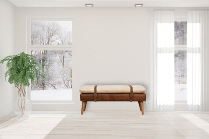Boucle Buffalo Hide Leather Bench
