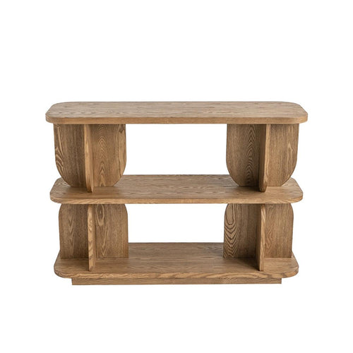 Three-Tier Wooden Shelf with Brown Ash Veneer Finish.