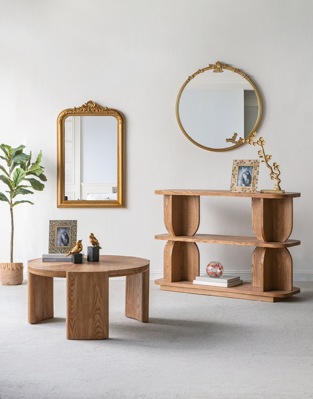 47x15x32.5' Three-Tiered Wooden Shelf with Brown Ash Veneer Finish Bookshelf