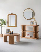 47x15x32.5' Three-Tiered Wooden Shelf with Brown Ash Veneer Finish Bookshelf