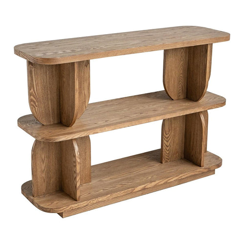 Three-Tier Wooden Shelf with Brown Ash Veneer Finish.