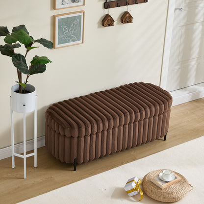 49.2' Wide Faux Fur Flip Top Storage Bench with Black Metal Legs, Bed End Stool Foot Rest for Living Room Entryway Dorm Bedroom,Brown