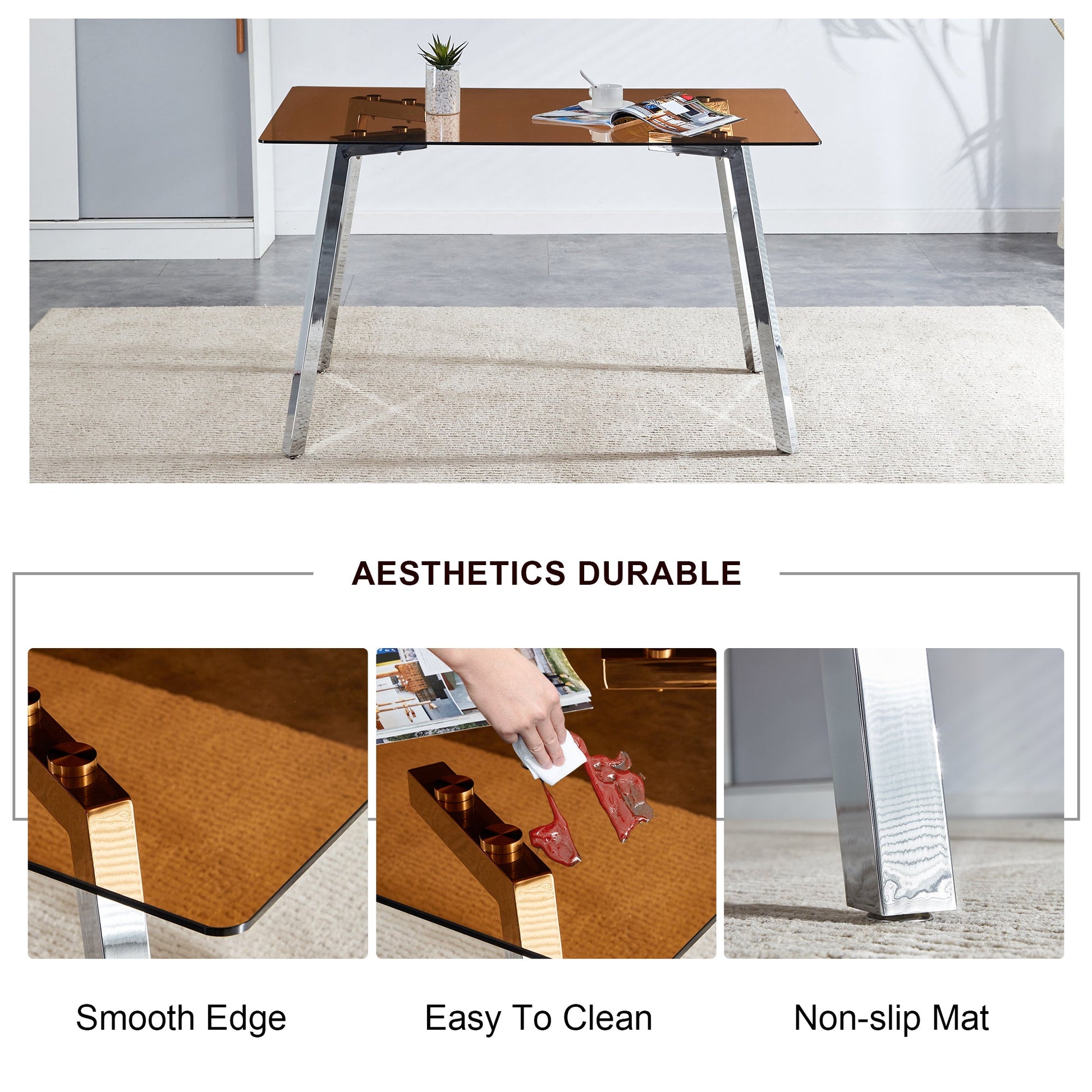 Brown Glass Modern Dining Table Set