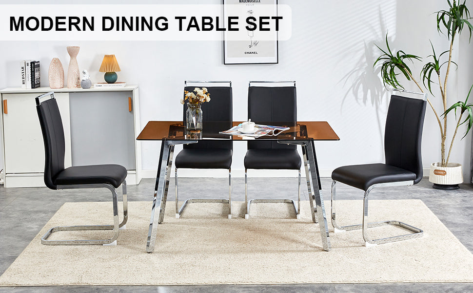 Brown Glass Modern Dining Table Set