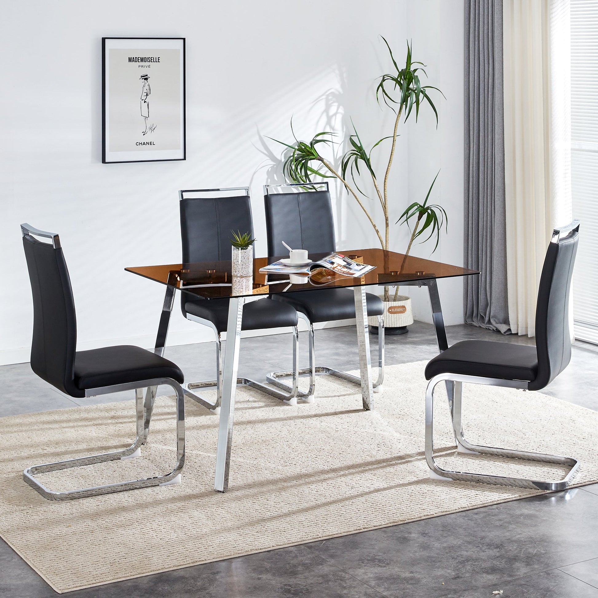 Brown Glass Modern Dining Table Set