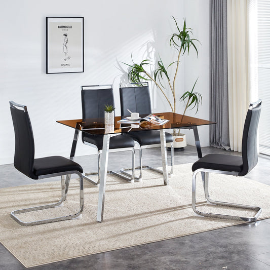 Brown Glass Modern Dining Table Set