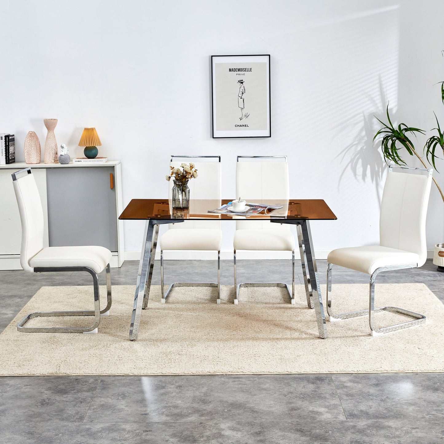 Brown Glass Modern Dining Table Set