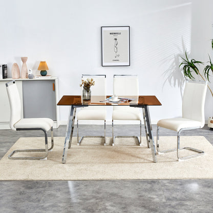 Brown Glass Modern Dining Table Set