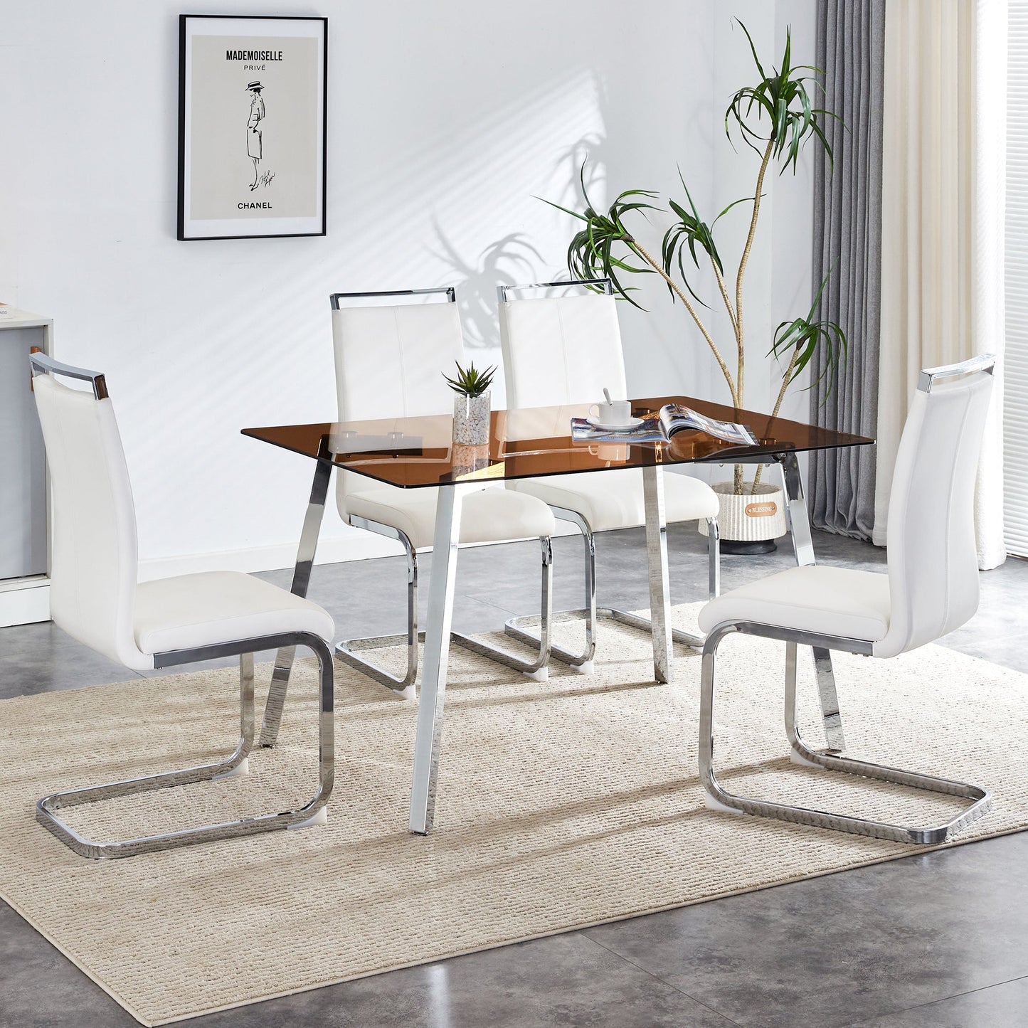 Brown Glass Modern Dining Table Set