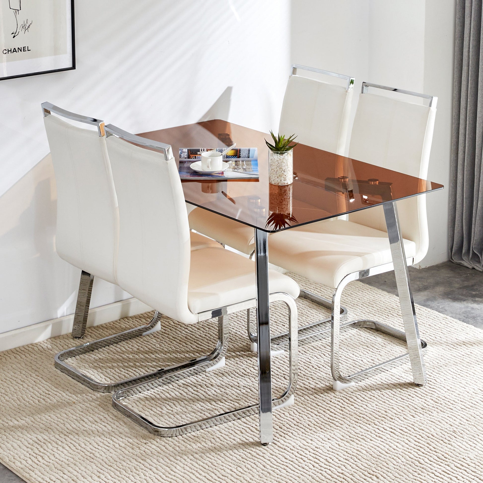 Brown Glass Modern Dining Table Set