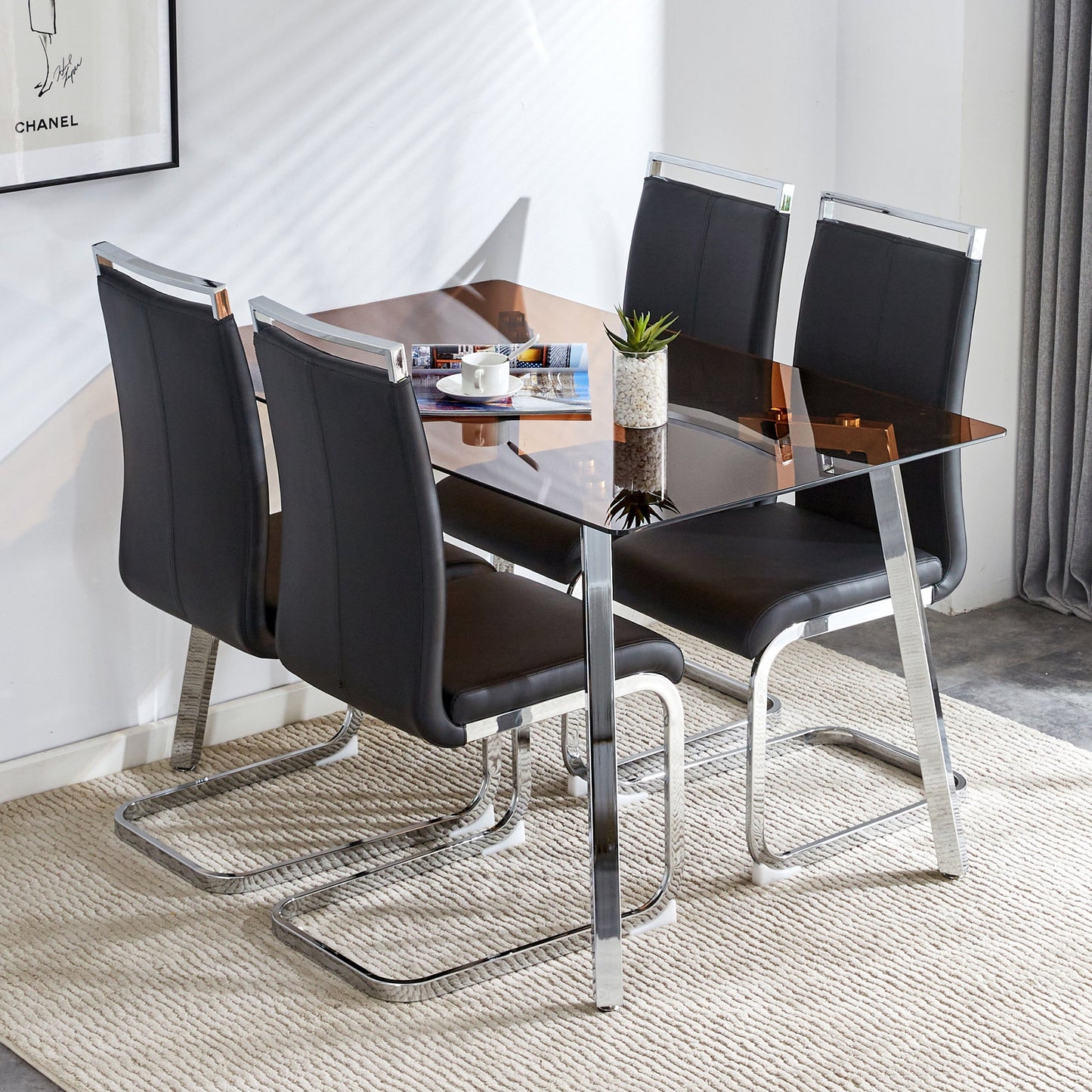 Brown Glass Modern Dining Table Set