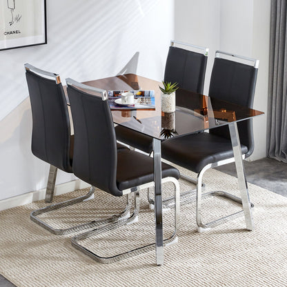 Brown Glass Modern Dining Table Set