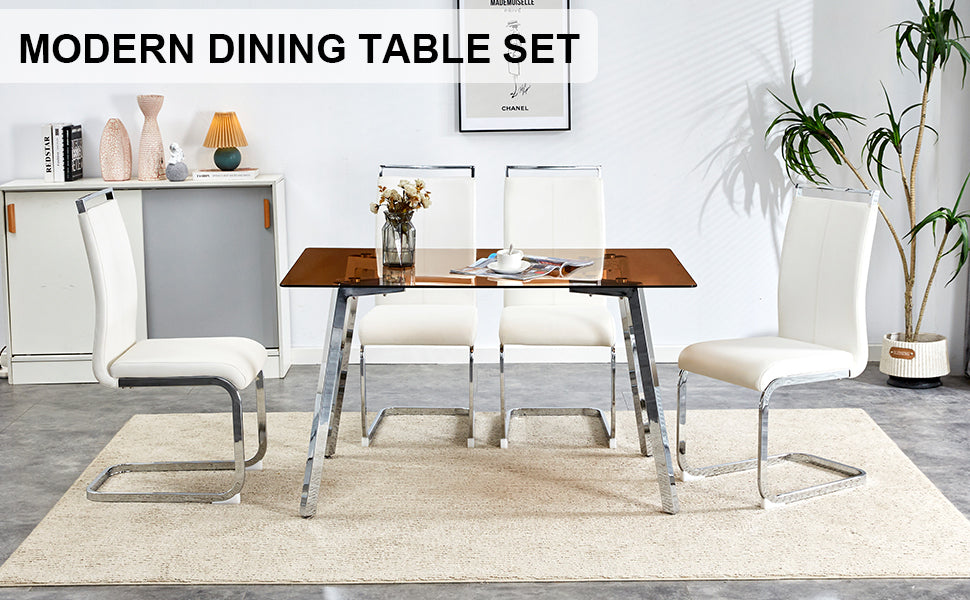 Brown Glass Modern Dining Table Set