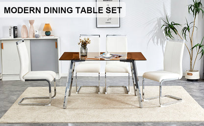 Brown Glass Modern Dining Table Set